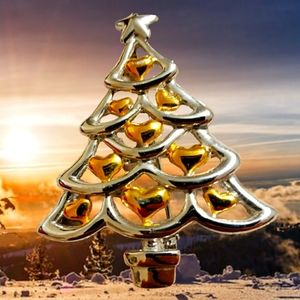 Silver/Gold Xmas Heart Tree Brooch/Pin 2" Tall